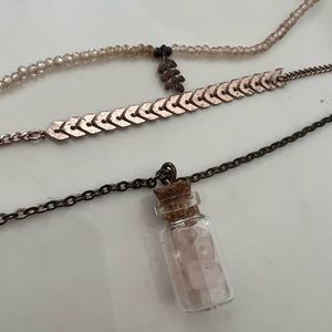 3 piece Rustic Boho Rose Gold Layering Necklace Set